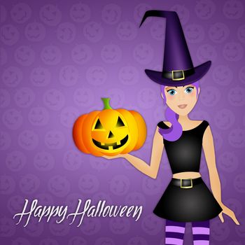 Witch with pumpkin for Halloween