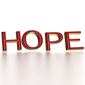 The three-dimensional word hope isolated on a white background.