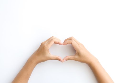 asia female hands in the form of heart on a white background