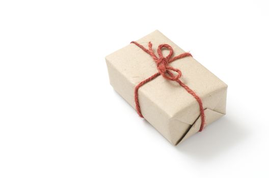 single craft cardboard gift box on a white background