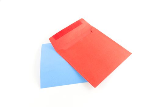 red envelope with blue note on a white background
