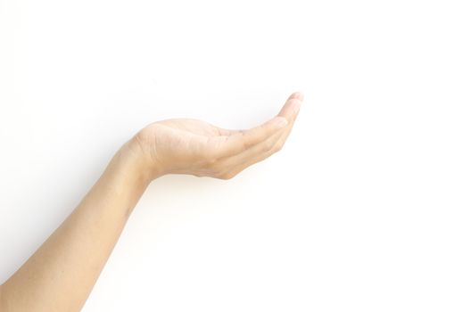 asia female open hand on a white background