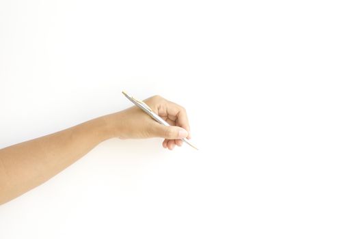 female hand writing on a white background