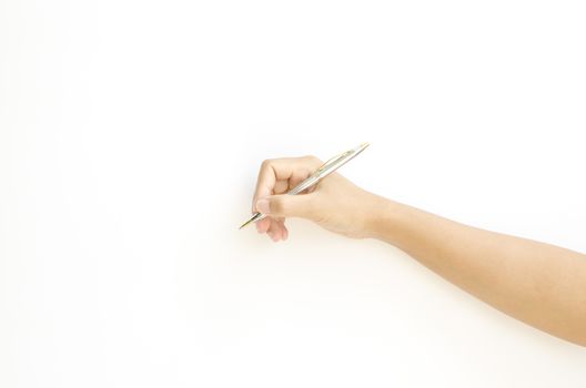 female hand writing on a white background