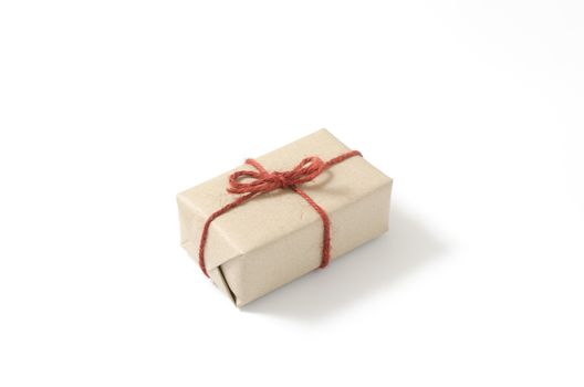 single craft cardboard gift box on a white background