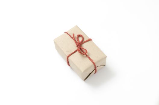 single craft cardboard gift box on a white background