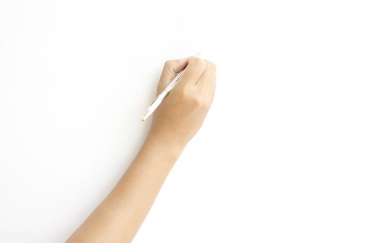 female hand writing on a white background