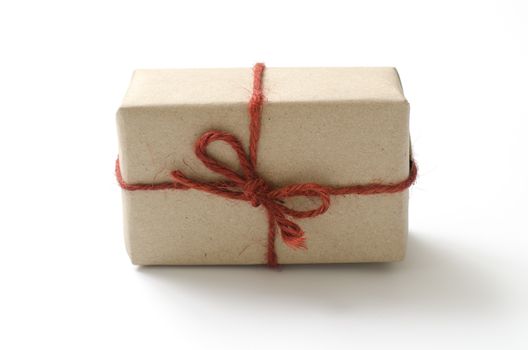 single craft cardboard gift box on a white background
