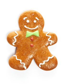 Christmas gingerbread man cookie isolated on white