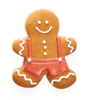 Christmas gingerbread man cookie isolated on white