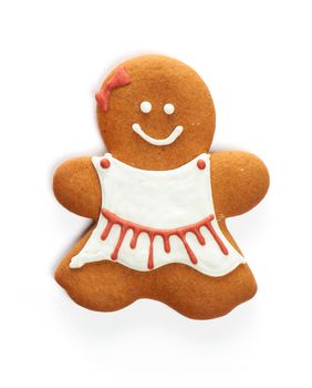 Christmas gingerbread girl cookie isolated on white