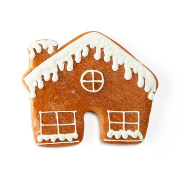 Christmas gingerbread house cookie isolated on white