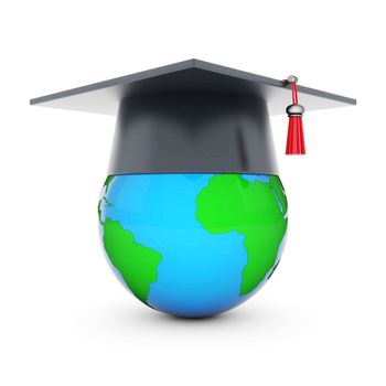 graduate hat and globe isolated on white background