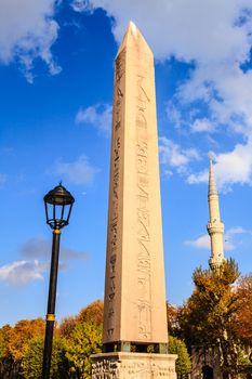 Ancient Egyptian obelisk standing in Istanbul, Turkey