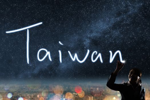 Concept of Taiwan, silhouette asian business woman light drawing.