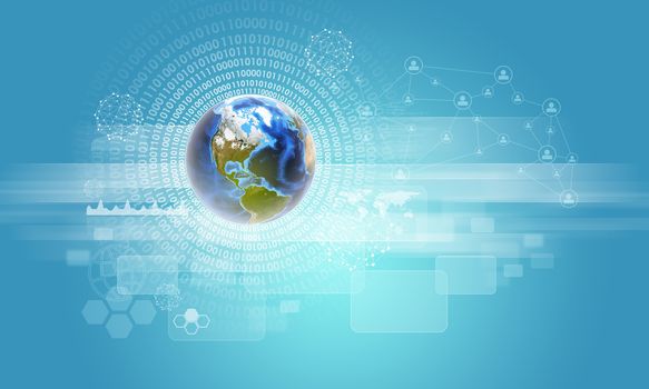 Earth with figures, network and rectangles. Element of this image furnished by NASA