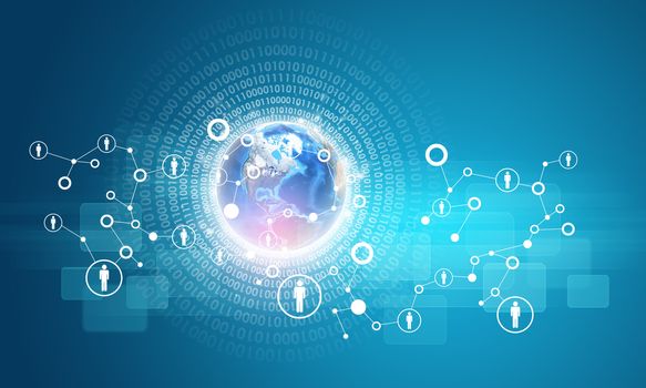 Earth with figures and network. Element of this image furnished by NASA