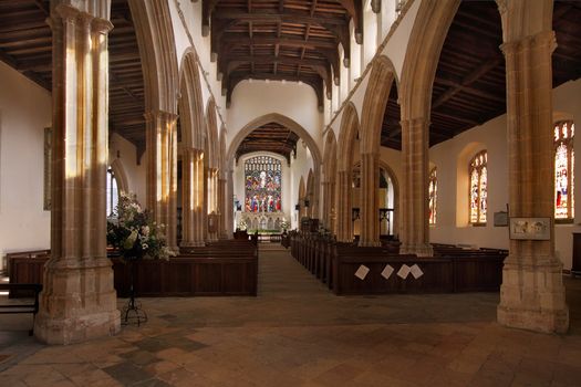 The interior of St Marys church at Stoke-by-Nayland, a fifteenth century building with fine architecture.