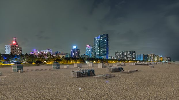 Miami beach unusually empty and quite, and only accompanied by the multi-story buildings in the background