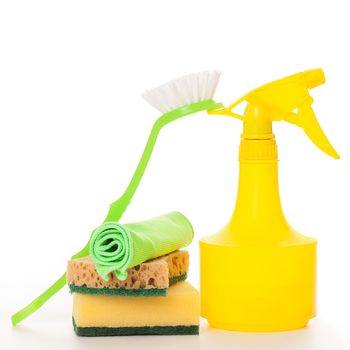 Bright colorful cleaning set on a white background