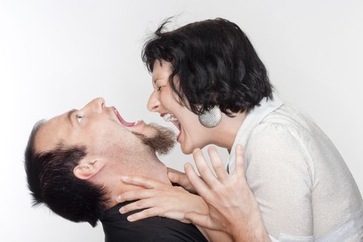 couple fighting, yelling at each other - isolated on white