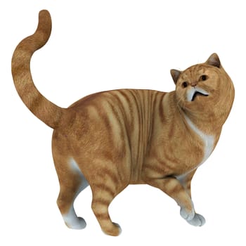 3D digital render of a big red tabby cat isolated on white background