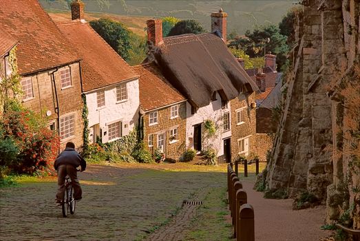 Gold hill in Shaftesbury has a very attractive appearance, with its many quaint old cottages.