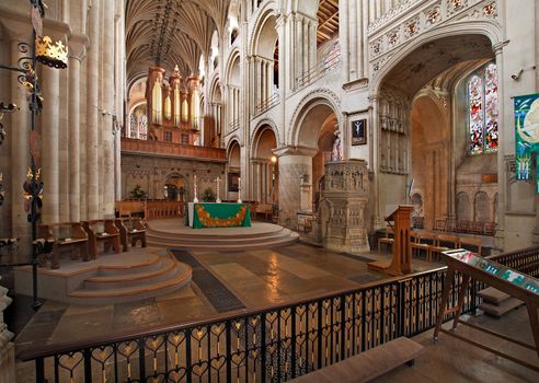The altar stands near the centre of  the magnificent Norman cathedral in Norwich, Norfolk, England.