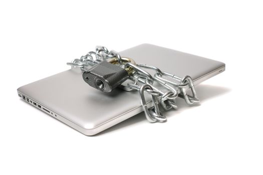 modern aluminium laptop wound with chain and closed on lock