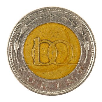 100 Hungarian forints coin on white background