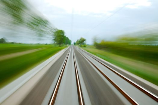 Railway tracks with high speed motion blur