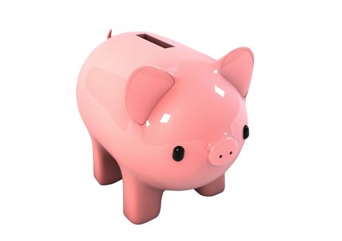 Picture of a pink piggy bank isolated on white background.