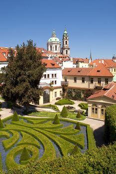 czech republic, prague - 18th century vrtba garden (vrtbovska zahrada) and st. nicholas church