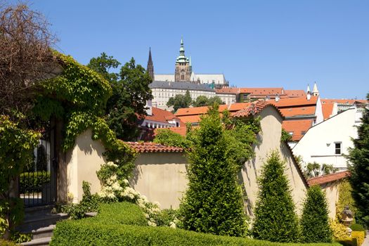 czech republic, prague - 18th century vrtba garden (vrtbovska zahrada) and hradcany castle