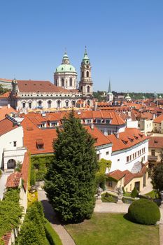 czech republic, prague - 18th century vrtba garden (vrtbovska zahrada) and st. nicholas church