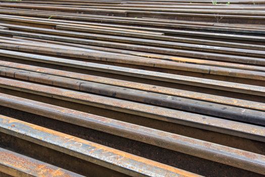 the metal rail track at the public Thai railway park