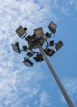 the great light stadium or Sports lighting against blue sky