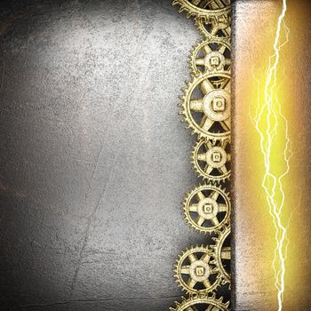metal background with cogwheel gears and electric lightning
