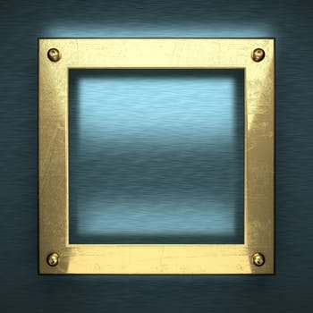 blue metal background with yellow element