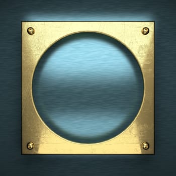 blue metal background with yellow element