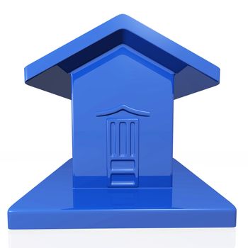 A tiny plastic model of a house in blue color. Ideal use for home icon, real estate and housing finance. 
