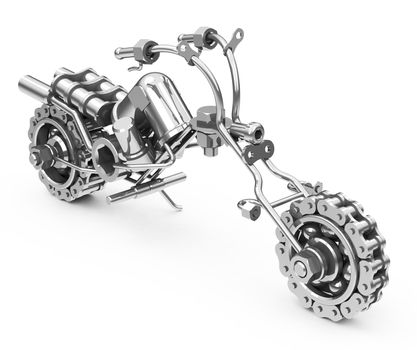 3d generated picture of a special chopper made out of bolts, nuts, and other mechanical objects