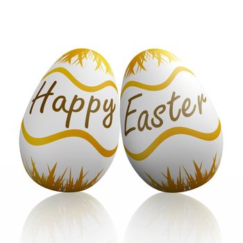 Happy Easter text inscribed on two Easter eggs. Can be used as an Easter card to convey wishes. 
