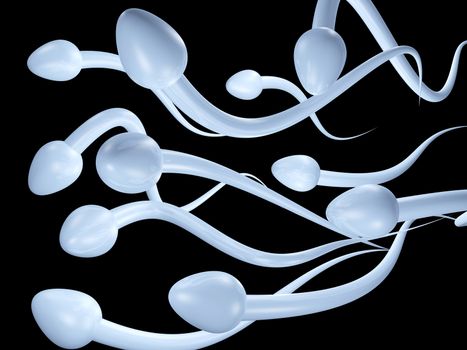 Concept of male fertility illustrated in 3d with sperms swimming.
