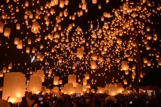 Sky lanterns firework festival,Chiangmai ,Thailand, Loy Krathong and Yi Peng Festival