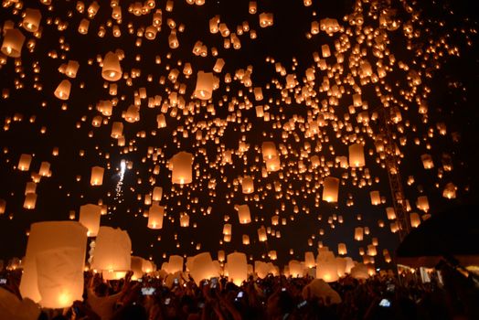 Sky lanterns firework festival,Chiangmai ,Thailand, Loy Krathong and Yi Peng Festival