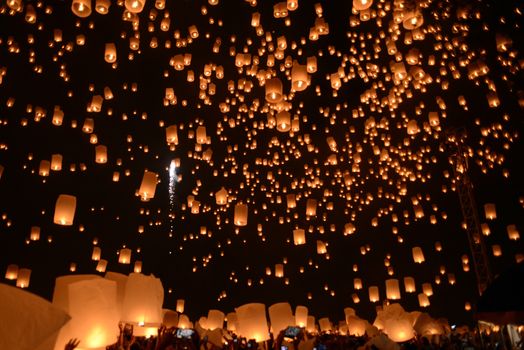 Sky lanterns firework festival,Chiangmai ,Thailand, Loy Krathong and Yi Peng Festival