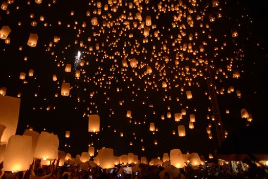 Sky lanterns firework festival,Chiangmai ,Thailand, Loy Krathong and Yi Peng Festival