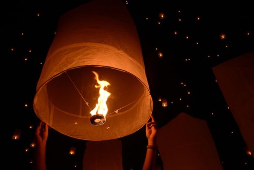 Sky lanterns firework festival,Chiangmai ,Thailand, Loy Krathong and Yi Peng Festival