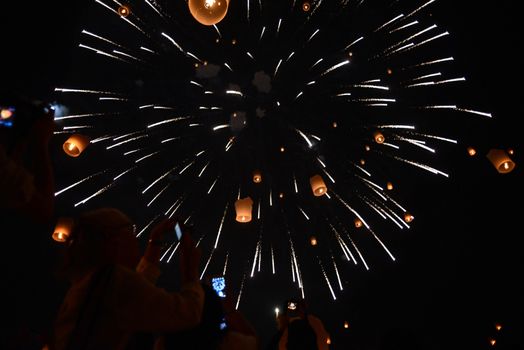 Sky lanterns firework festival,Chiangmai ,Thailand, Loy Krathong and Yi Peng Festival